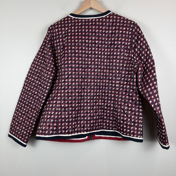 Talbots‎ Jacket Womens XL Red White Geometric Printed Full Zip Quilted Outdoor - Picture 2 of 8